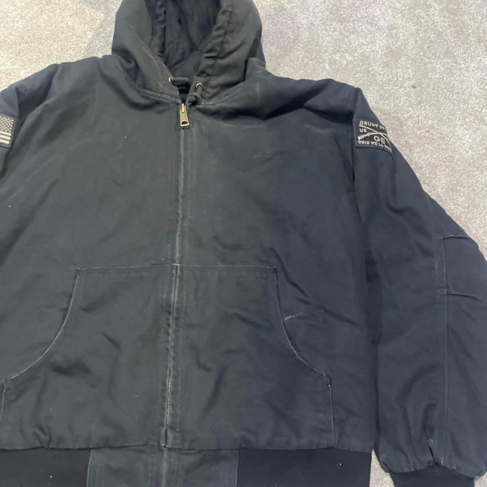 Grunt Style Dri-Duck Canvas Hooded Jacket Black 3XL American Flag Patch Full Zip
